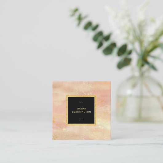 *~* Abstract Pastel Peach roze Glitter Dust Vierkante Visitekaartje (Staand voorkant)