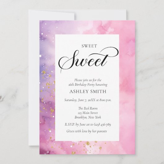 Abstract Pastel Pink Purple Sweet 16 Birthday Kaart (Voorkant)