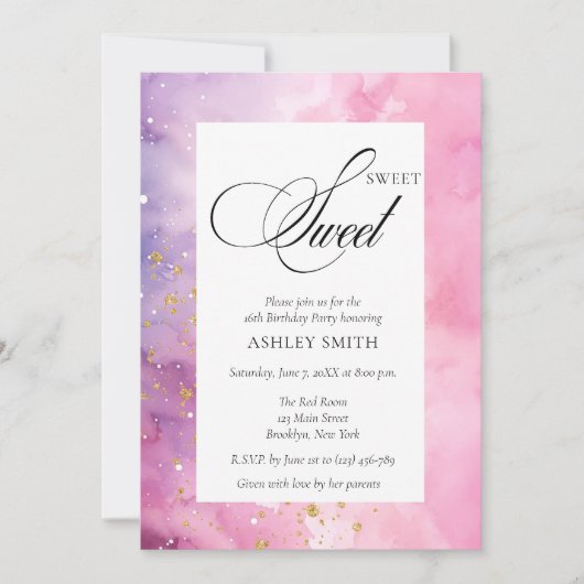 Abstract Pastel Pink Purple Sweet 16 Birthday Kaart (Voorkant)