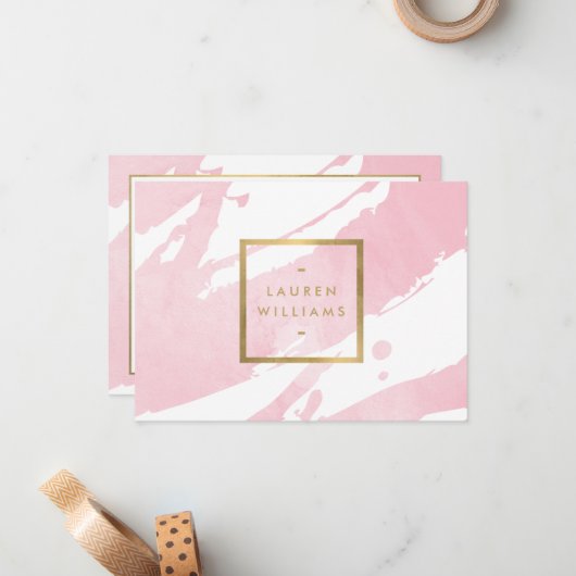 Abstract pastel roze penseelstreken cadeaubon notitiekaartje (Voorkant / Achterkant in situ)
