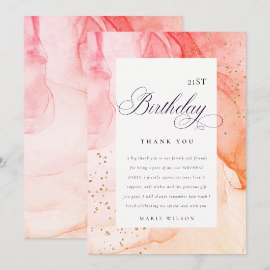 Abstract Pastel Roze Sinaasappel Elke zondag Bedankkaart (Voorkant / Achterkant)