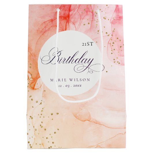 Abstract Pastel Roze Sinaasappel Elke zondag Medium Cadeauzakje (Achterkant)