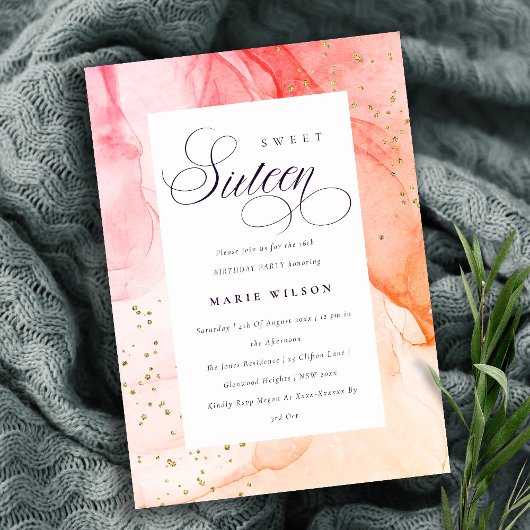 Abstract Pastel Roze Sinaasappel Sweet 16 Birthday Kaart