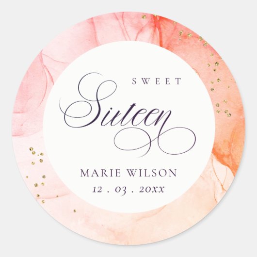 Abstract Pastel Roze Sinaasappel Sweet 16 Birthday Ronde Sticker (Voorkant)