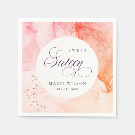 Abstract Pastel Roze Sinaasappel Sweet 16 Birthday Servet (Voorkant)