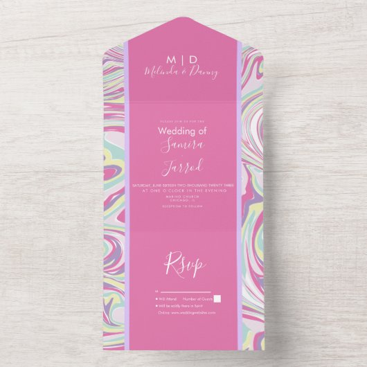 Abstract Pastel Vloeibaar Roze Bruiloft All In One Uitnodiging (Binnen)