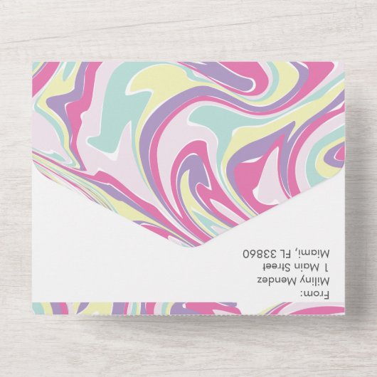 Abstract Pastel Vloeibaar Roze Bruiloft All In One Uitnodiging (Achterkant)