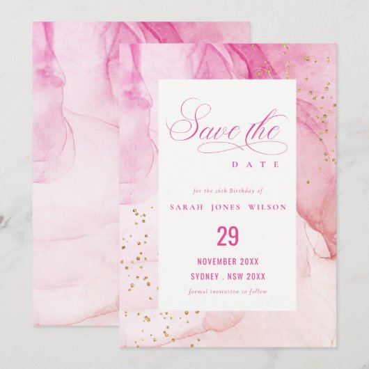 Abstract Pastel Waterverf Roze Paarse Verjaardag Save The Date (Voorkant / Achterkant)