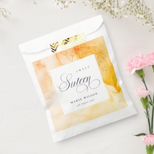Abstract Pastel Yellow Oranje Sweet 16 Birthday Bedankzakje (Gezegeld)
