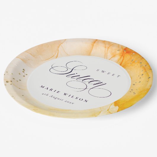 Abstract Pastel Yellow Oranje Sweet 16 Birthday Papieren Bordje (Gekanteld)