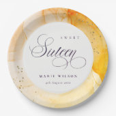 Abstract Pastel Yellow Oranje Sweet 16 Birthday Papieren Bordje (Voorkant)