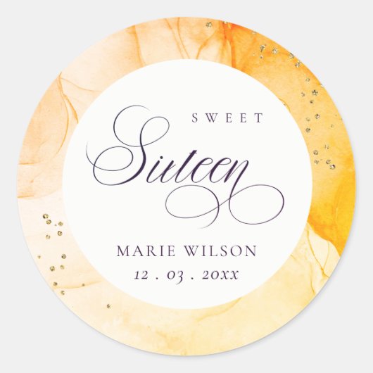 Abstract Pastel Yellow Oranje Sweet 16 Birthday Ronde Sticker (Voorkant)