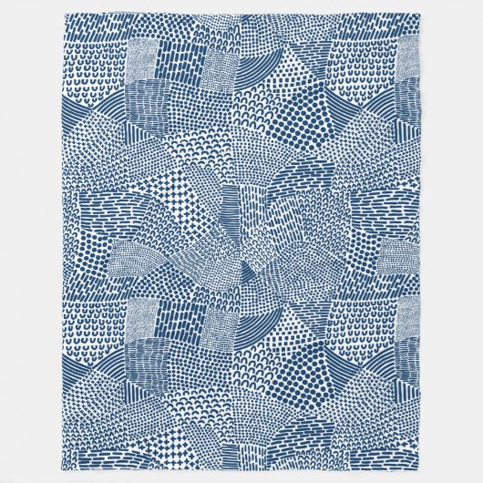 Abstract Patchwork Kaart - Indigo Verf Blauw op Wi Fleece Deken (Voorkant)