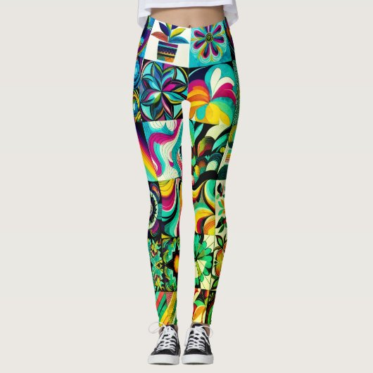 Abstract Patchwork Kunst Paar Aangepaste Moderne Leggings (Voorkant)