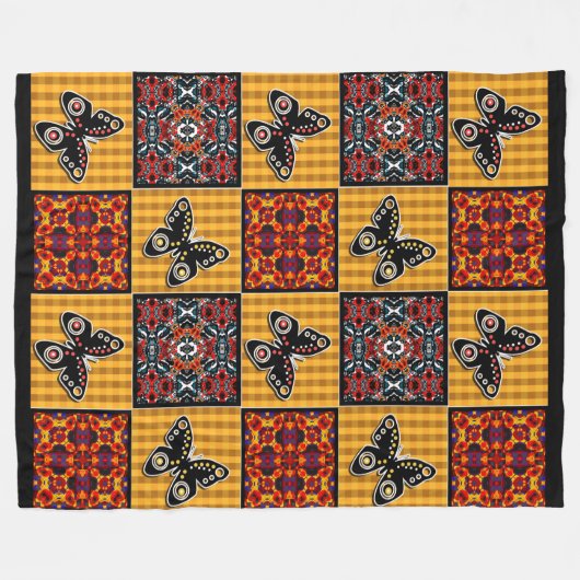 Abstract patchwork-quiltief retro- patroon fleece deken (Voorkant (Horizontaal))