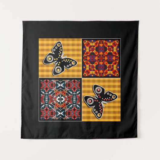 Abstract patchwork-quiltief retro- patroon wandkleed (Voorkant (horizontaal))