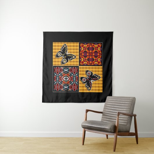 Abstract patchwork-quiltief retro- patroon wandkleed (In Situ (horizontaal))