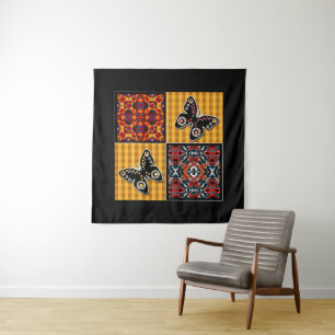 Abstract patchwork-quiltief retro- patroon wandkleed