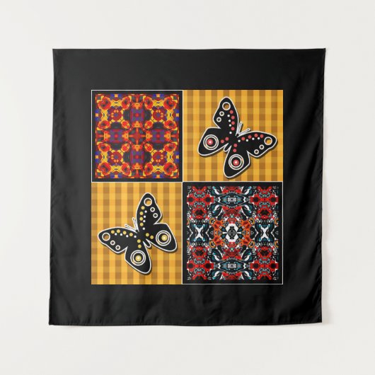 Abstract patchwork-quiltief retro- patroon wandkleed (Voorkant)