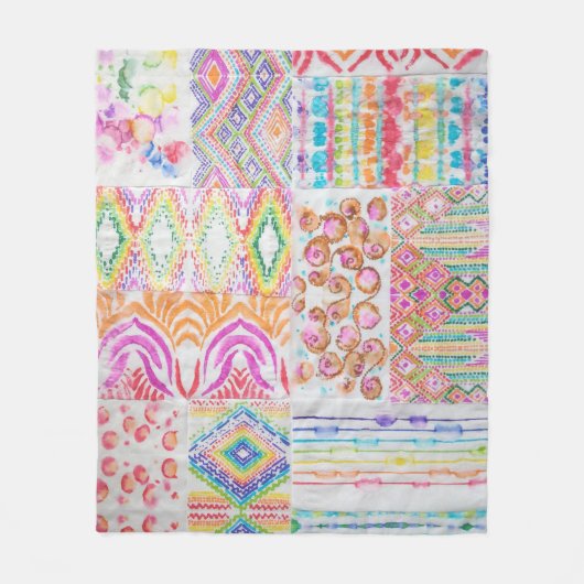 Abstract patchwork, waterverf tie kleurstofpatroon fleece deken (Voorkant)