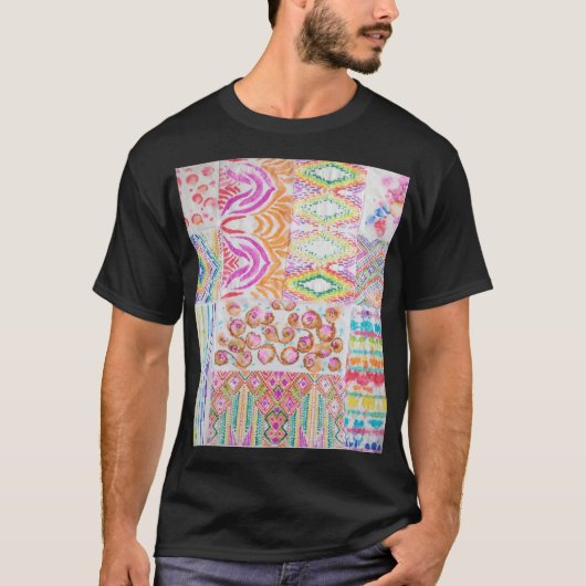 Abstract patchwork, waterverf tie kleurstofpatroon t-shirt (Voorkant)