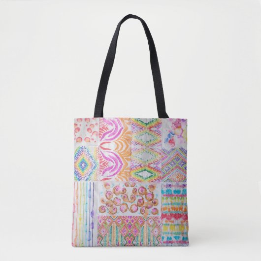 Abstract patchwork, waterverf tie kleurstofpatroon tote bag (Voorkant)
