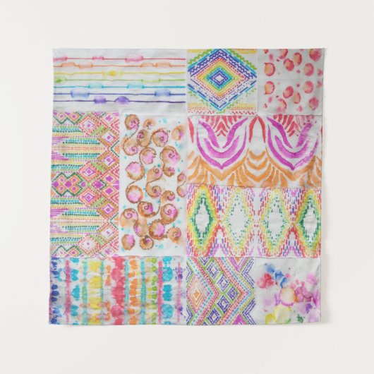 Abstract patchwork, waterverf tie kleurstofpatroon wandkleed (Voorkant (horizontaal))