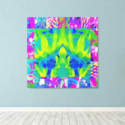 Abstract patchwork zonnebloem Tuinkraakbeen Canvas Afdruk (Insitu (Houten vloer))