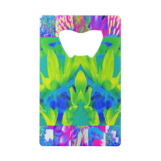Abstract patchwork zonnebloem Tuinkraakbeen Creditkaart Flessenopener (Voorkant)