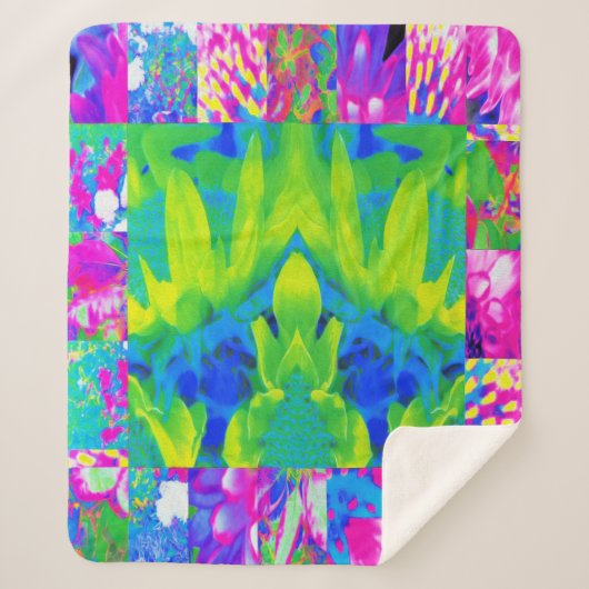 Abstract patchwork zonnebloem Tuinkraakbeen Sherpa Deken (Voorkant)