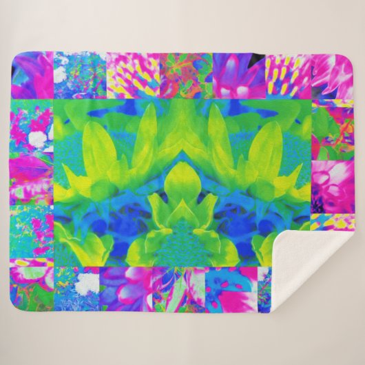 Abstract patchwork zonnebloem Tuinkraakbeen Sherpa Deken (Voorkant (horizontaal))