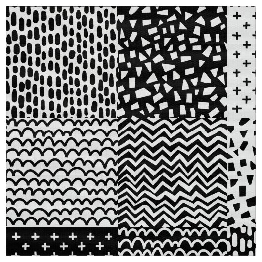 Abstract patchwork - zwart en wit stof (Swatch)
