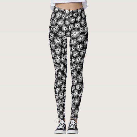 Abstract patroon 101115 - wit op zwart leggings (Voorkant)
