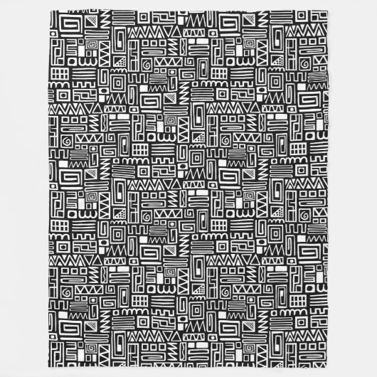 Abstract patroon 110122 - White on Black Throw Pil Fleece Deken (Voorkant)