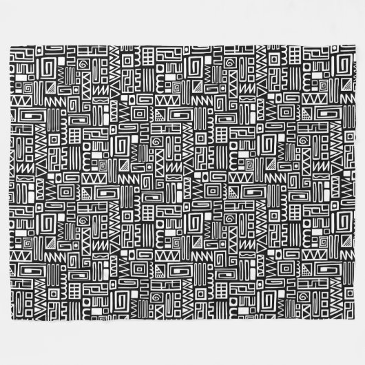 Abstract patroon 110122 - White on Black Throw Pil Fleece Deken (Voorkant (Horizontaal))
