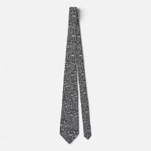 Abstract patroon 110122 - wit op zwart stropdas