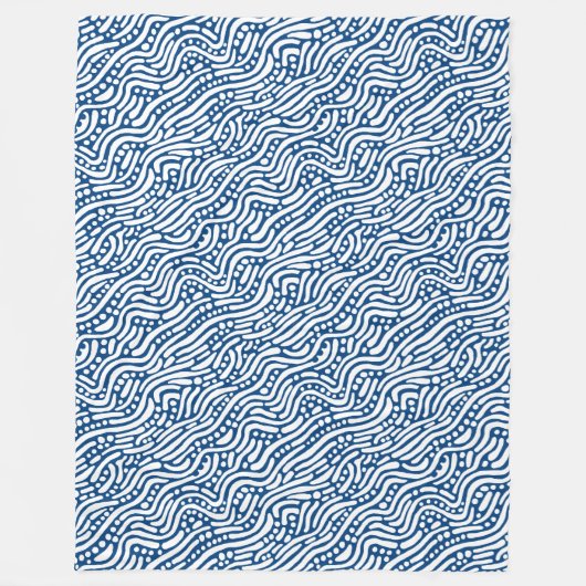 Abstract patroon 110523 - White on Shibori Blue Fleece Deken (Voorkant)
