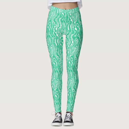 Abstract patroon 130621 - Zee Groen op wit Leggings (Voorkant)