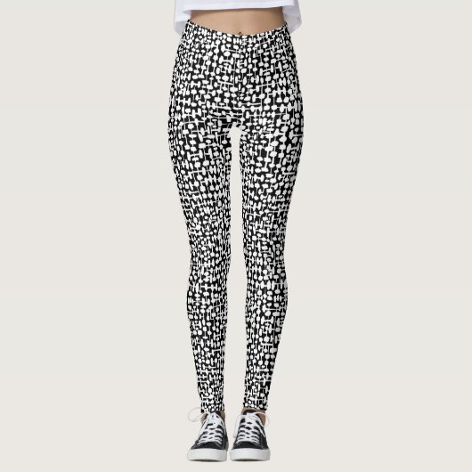 Abstract patroon 190621 White on Black Leggings (Voorkant)