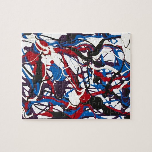 Abstract patroon blauw, rood, zwart, wit. Modern. Legpuzzel (Horizontaal)