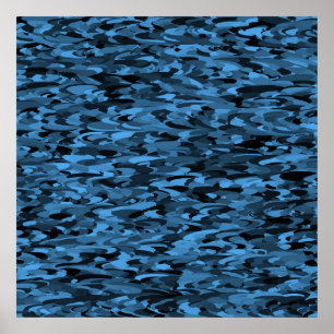 Abstract patroon blauw zwart poster