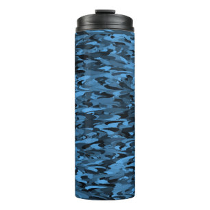 Abstract patroon blauw zwart thermosbeker