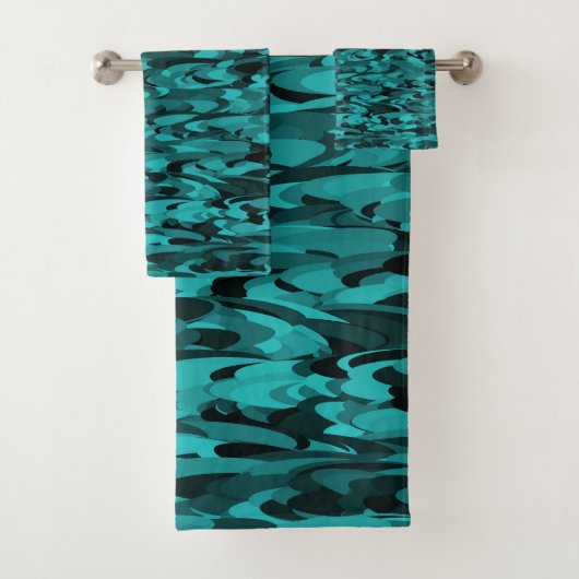 Abstract Patroon Blauwgroen Zwart Bad Handdoek (Insitu)