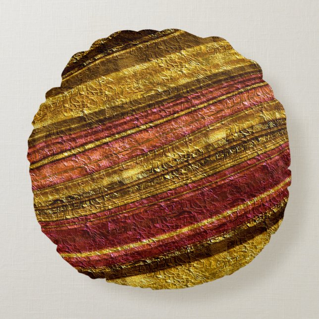 Abstract patroon, bruin en geel, textuur rond kussen (Voorkant)