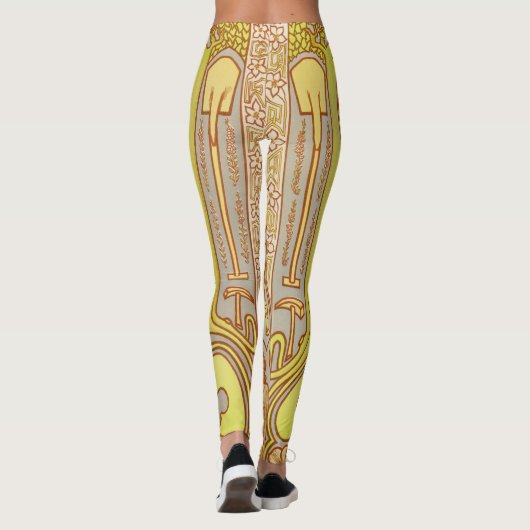 Abstract Patroon  Geel Grijs Vrouwen Leggings (Achterkant)