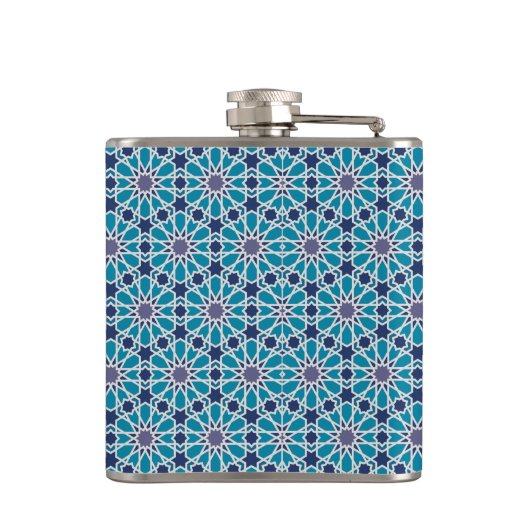 Abstract patroon in blauw en grijs heupfles (Achterkant)