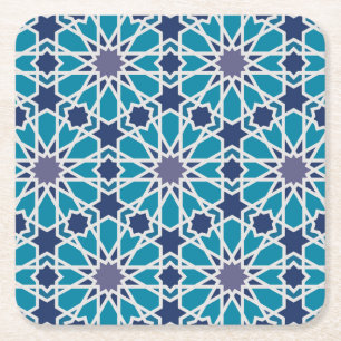 Abstract patroon in blauw en grijs kartonnen onderzetters