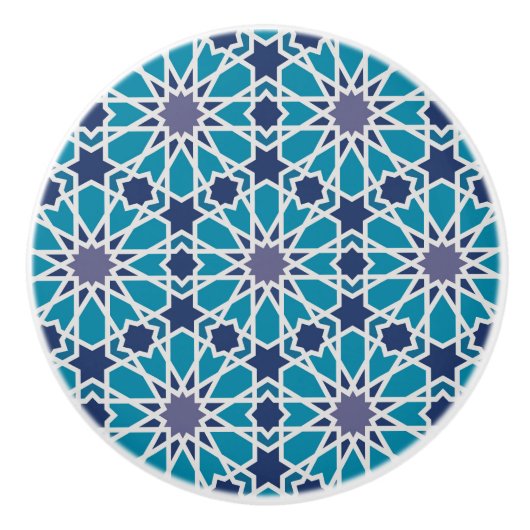 Abstract patroon in blauw en grijs keramische knop (Voorkant)