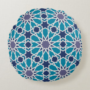 Abstract patroon in blauw en grijs rond kussen