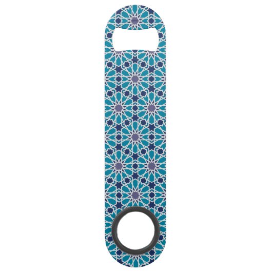 Abstract patroon in blauw en grijs speed flessenopener (Voorkant)